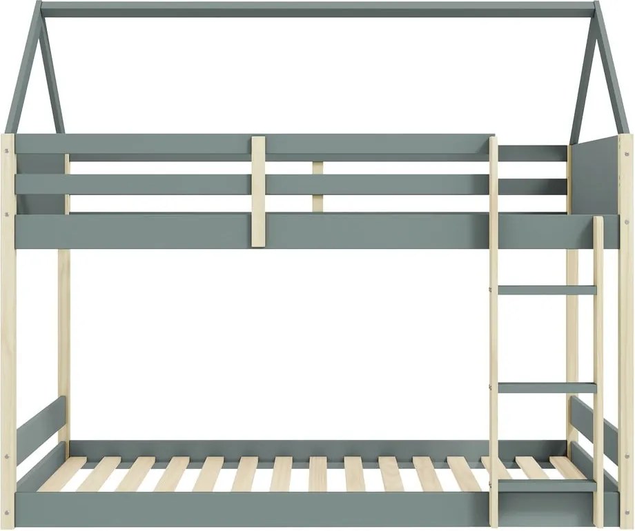 Domčeková/poschodová detská posteľ s roštom 90x190 cm v prírodnej farbe/sivozelená Valka – Marckeric