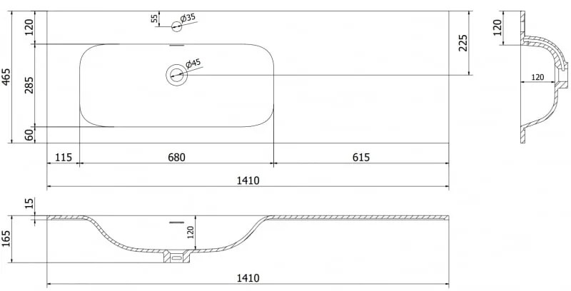 Mexen Vela, umývadlo na zapustenie 141 x 46,5 cm, ľavé, biela matná, 25231401L