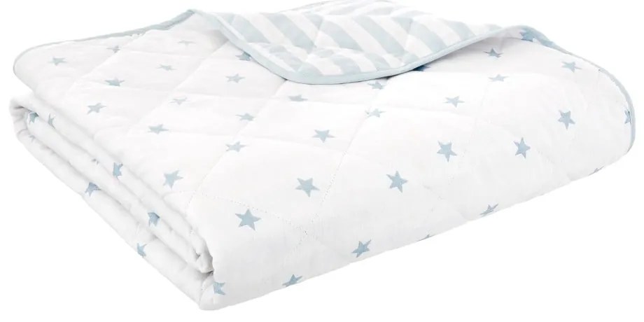 Biely/modrý bavlnený prešívaný detský pléd 135x190 cm Mini Star &amp; Stripes – Bianca