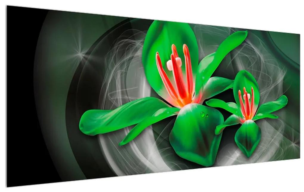 Moderný zelený obraz kvetov (120x50 cm)