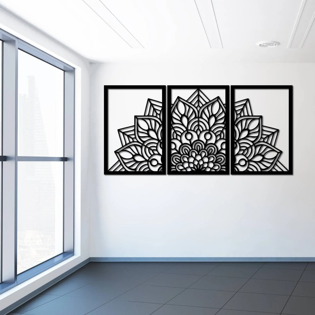 SENTOP | 3-dielna mandala kvetov – moderná drevená nástenná dekorácia do obývačky | SENTOP HDF0583-60 x 30-WENGE