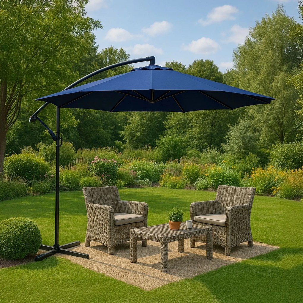 Záhradný slnečník ASTER s bočnou nohou 300 cm tmavomodrý
