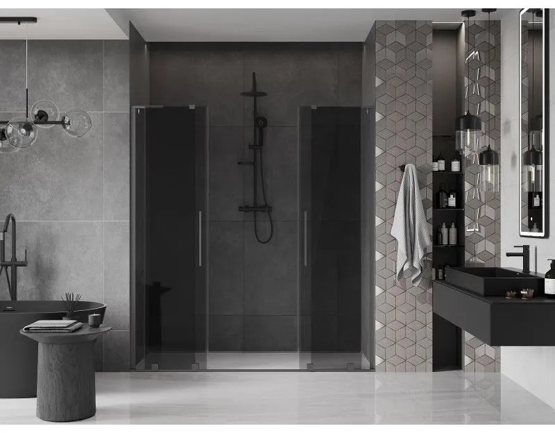 Mexen Velar L Duo, posuvné sprchové dvere do otvoru 180 cm, 8mm šedé sklo, brúsený grafit, 871-180-003-42-95