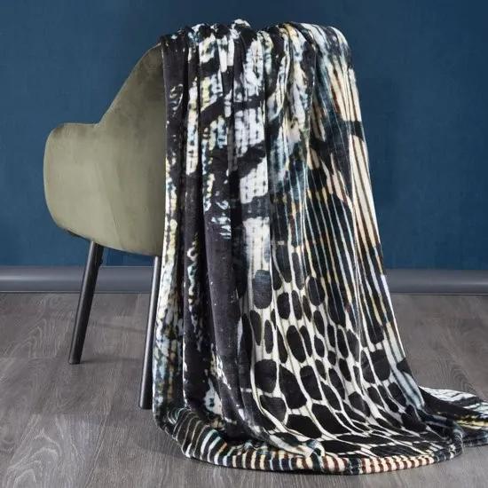 Luxusná čierno zlatá deka s abstraktným zvieracím motívom navrhnutá EVOU MINGE 150X200 cm