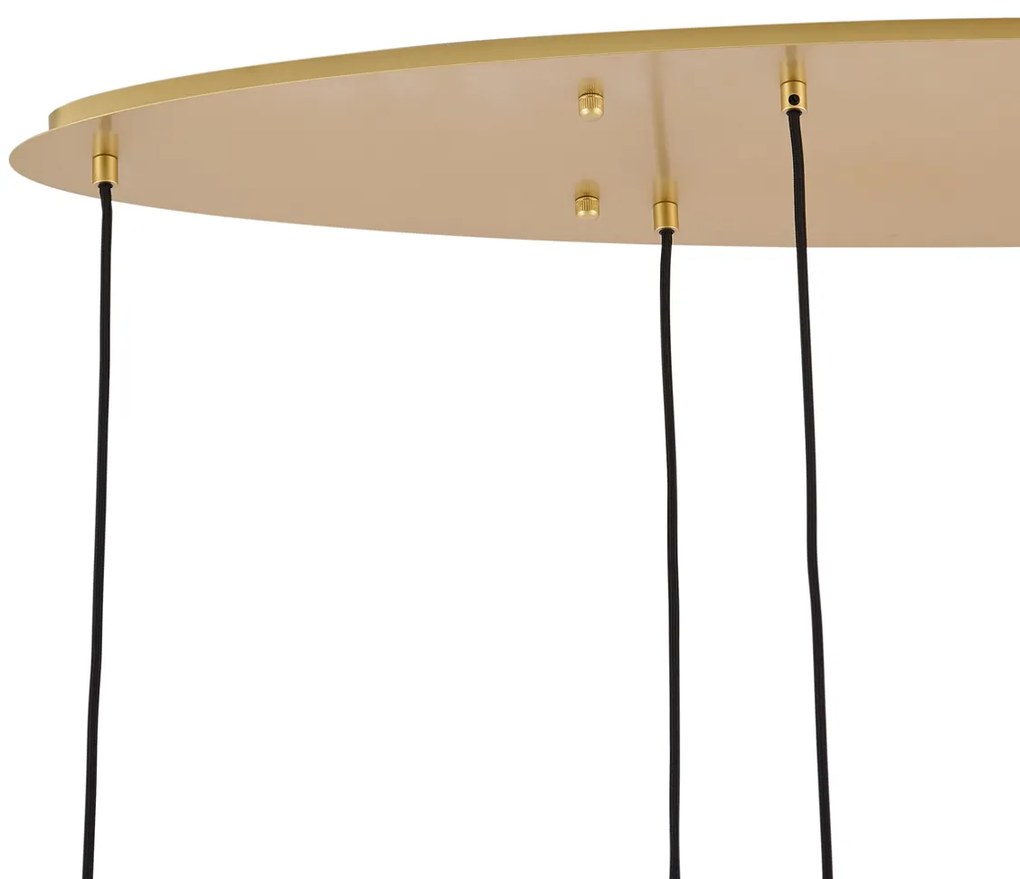 Hotelová elegantná závesná lampa mosadzná s bielym sklom obdĺžniková 6-svetelná - Misty