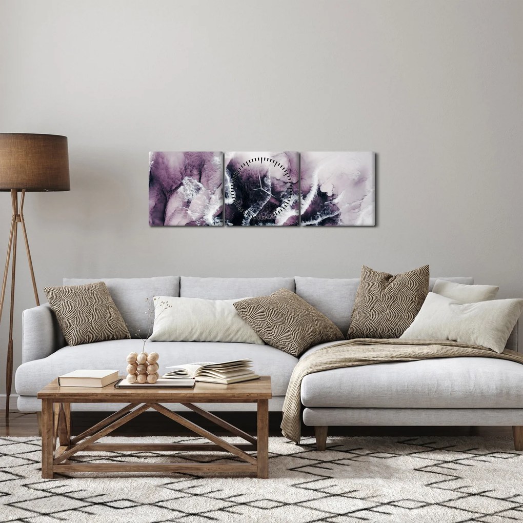 Obraz - Fialový mramor N⁰2 (s hodinami) (90x30 cm)