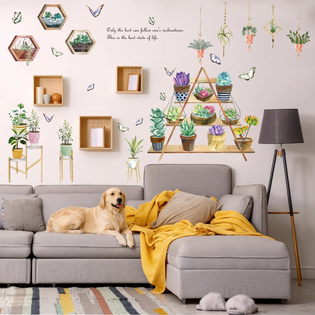 Samolepka na stenu "Rastliny v črepníkoch 4" 110x75cm