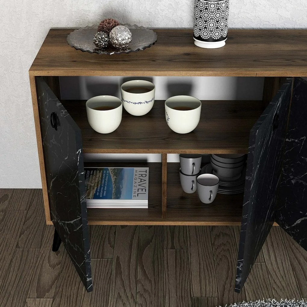 Skrinka Elite Walnut and Black Marble