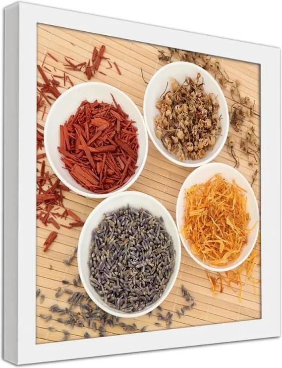 CARO Obraz v ráme - Spices In White Bowls Biela 20x20 cm