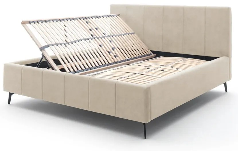 Béžová čalúnená dvojlôžková posteľ s úložným priestorom s roštom 180x200 cm Lizzano – Meise Möbel