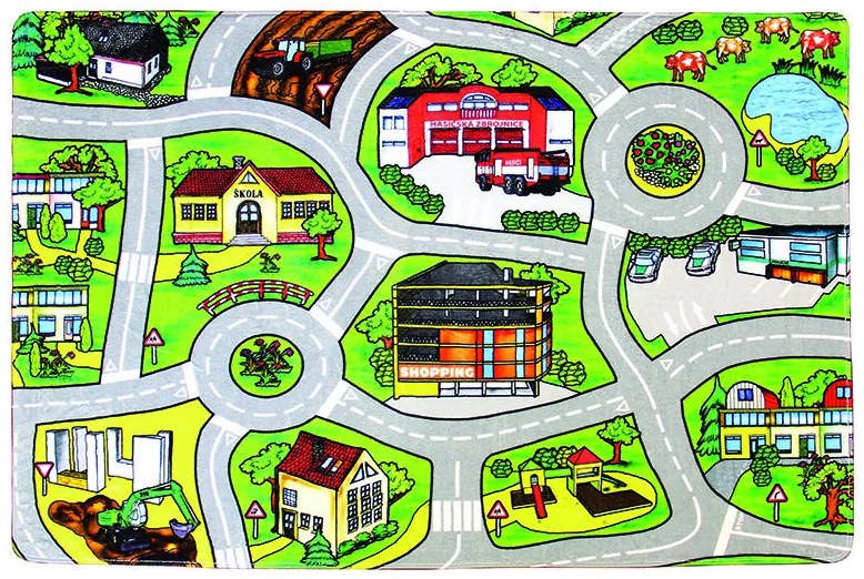 Protišmykový kusový koberec Cesty, 140x200, viacfarebná, detská izba, BO-MA