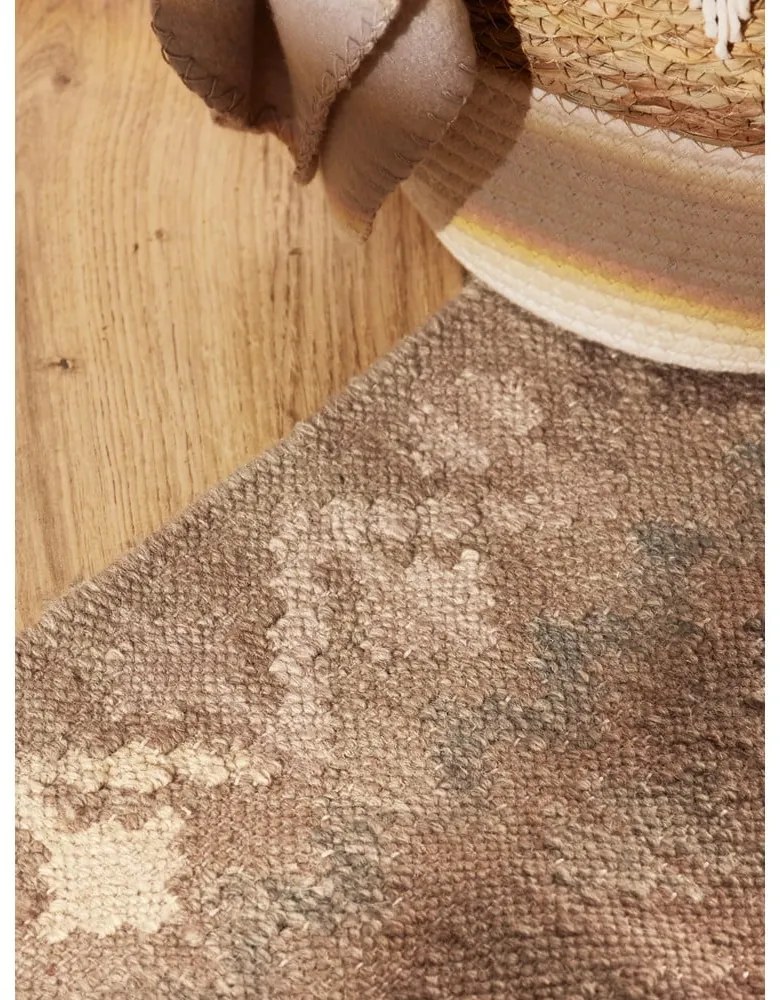 Svetlomodrý/béžový obojstranný ručne tkaný vlnený behúň 60x190 cm Kamal Dune – Nouristan