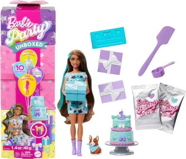 Mattel Barbie JFG72 Party Unboxed Reveal sada 10 prekvapení s bábikou