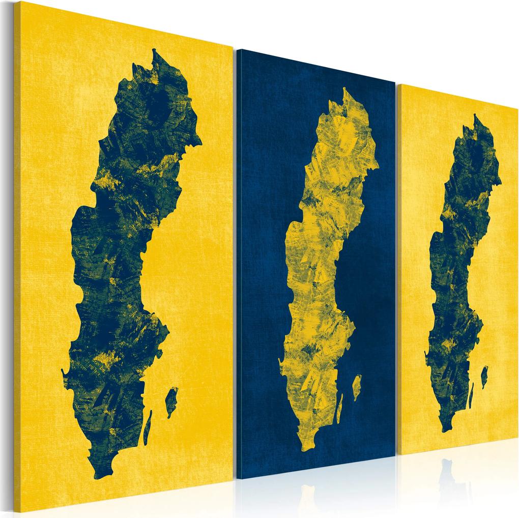 Obraz - Painted map of Sweden - triptych 60x40