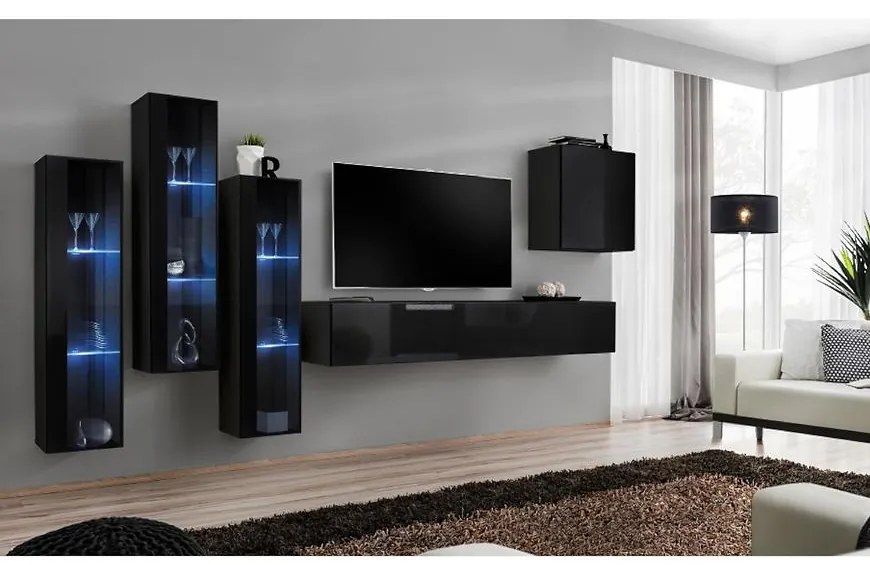 Obývacia stena Switch Sklo +LED XIII čierna