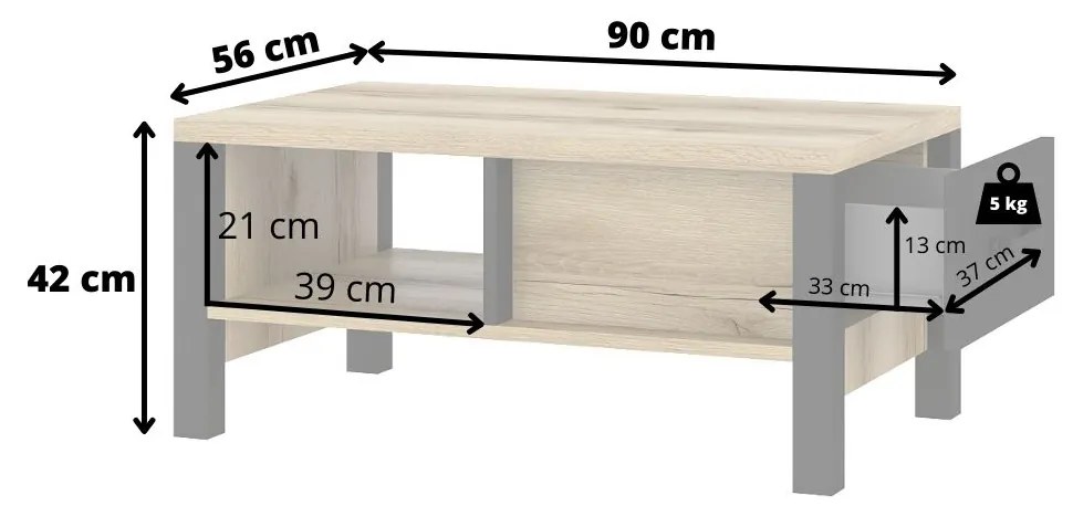 Konferenčný stolík Oralee Typ 99 (dub grand natural + čierna matná). Vlastná spoľahlivá doprava až k Vám domov. 1042083