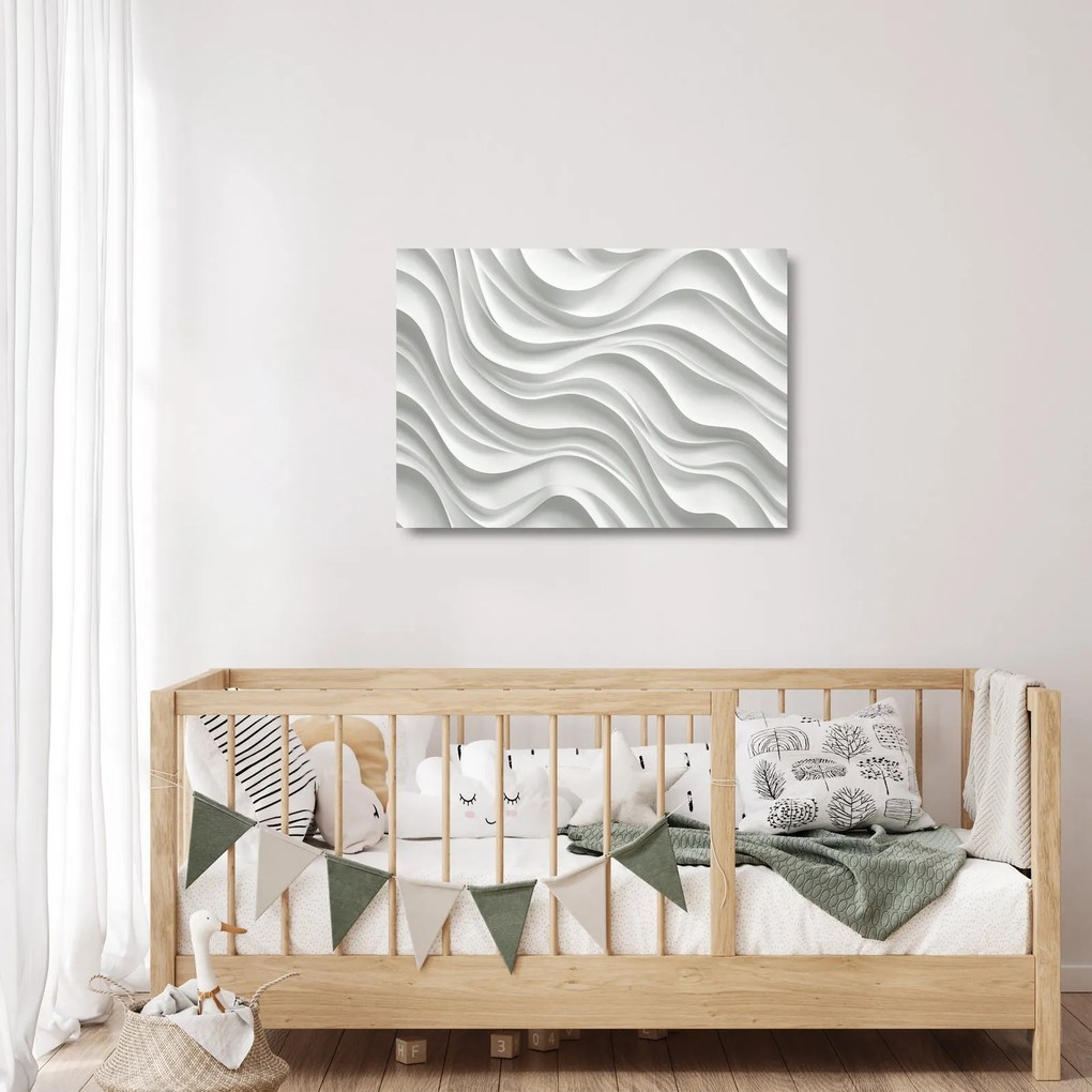 Sklenený obraz - 3D biele vlny (70x50 cm)