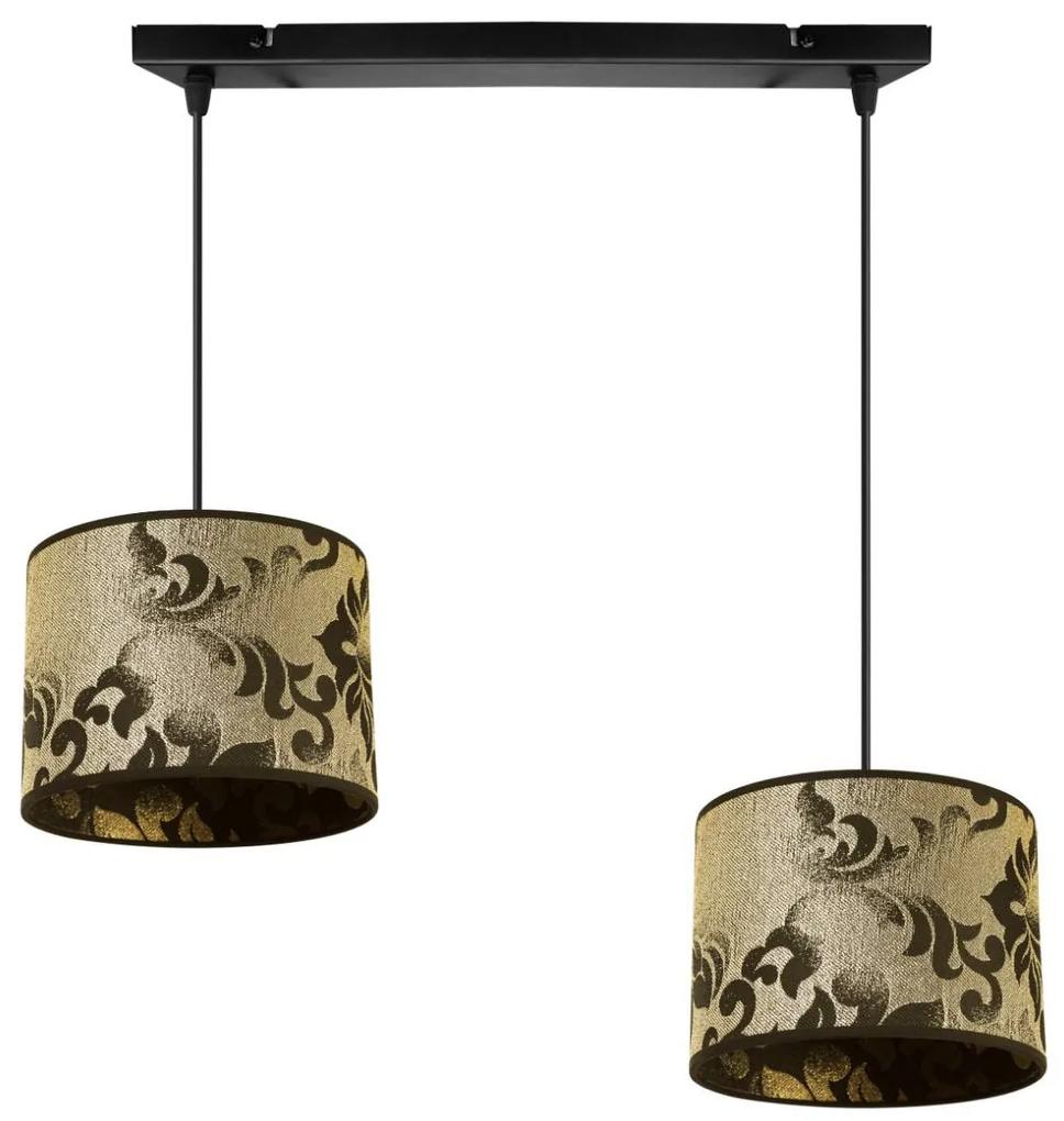 Závesné svietidlo Werona 1, 2x čierne/zlaté textilné tienidlo so vzorom