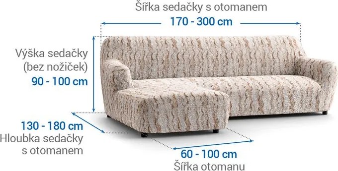 Bielastické poťahy OCEANO NOVÉ béžové sedačka s otomanom vľavo (š. 170 - 300 cm)