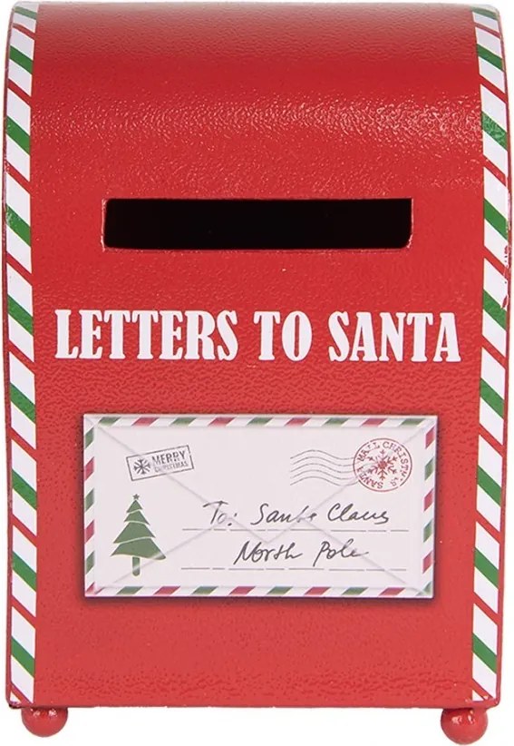Červená kovová dekoračná schránka Letters to Santa - 14*13*19 cm