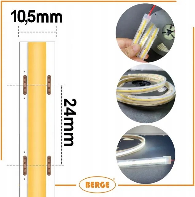 BERGE LED pásik COB Neon 12V - 480D - 9W/m - IP67 - 990lm - 5m - studená farba