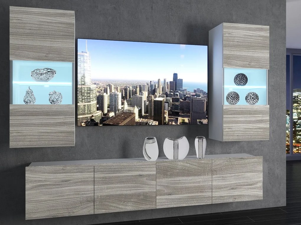 Obývacia stena 200 cm Belini šedý antracit Glamour Wood Imperium7 IMP 7/5/W/GW1/0/0