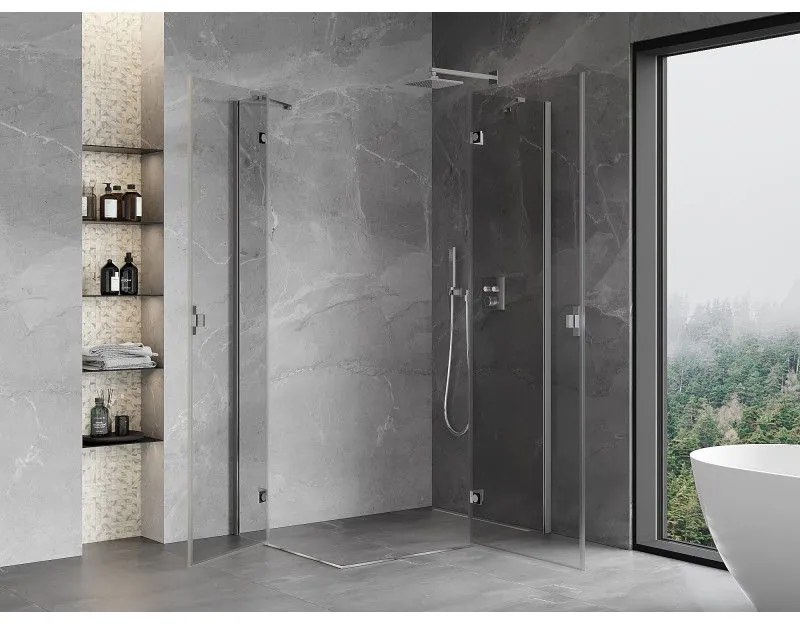 Mexen Mist-H Duo, 2-krídlový výklopný sprchový kút 70 x 90 cm, číre sklo, chrómový profil, 8A5-070L-090P-01-00