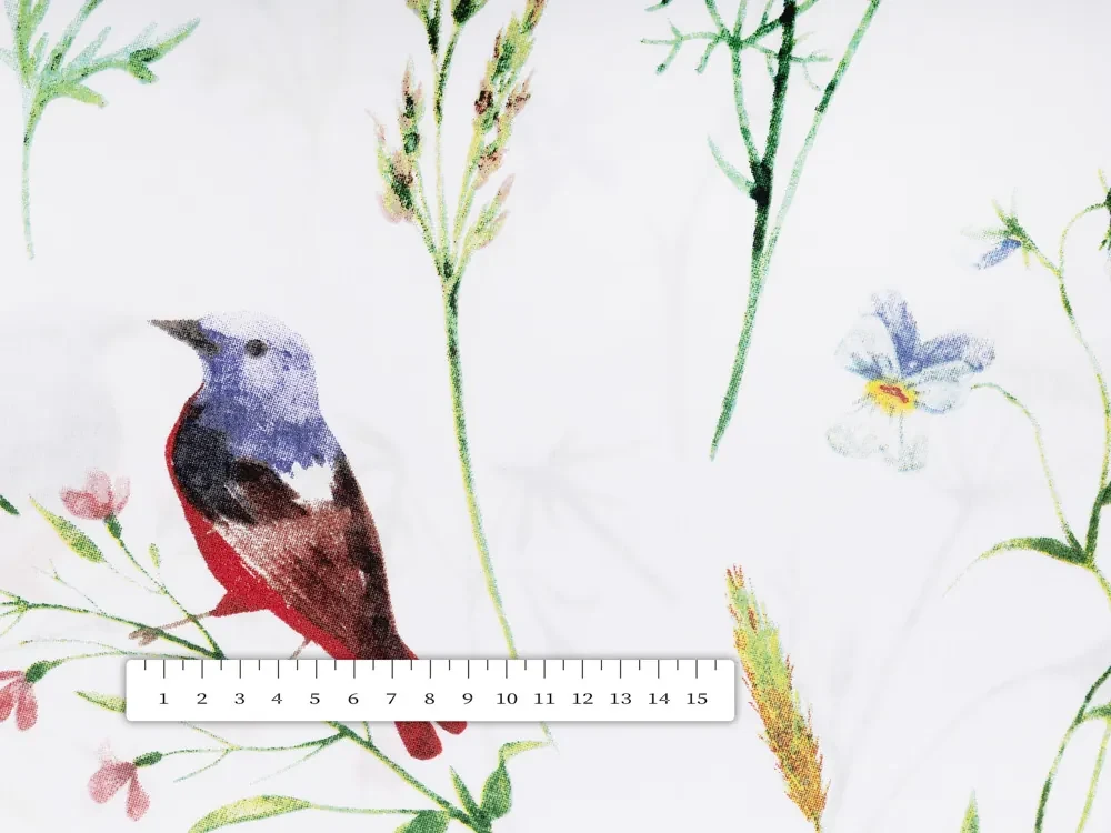 Biante Bavlnený okrúhly obrus Sandra SA-392 Lúčne kvietky s vtáčikmi Ø 130 cm