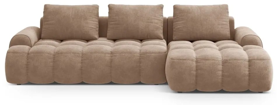 Svetlohnedá zamatová rozkladacia/s úložným priestorom rohová pohovka (pravý roh/s leňoškou) Linz – Cosmopolitan Design