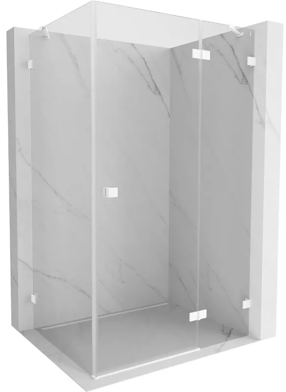 Mexen Lunar, pravostranný výklopný sprchový kút 90 x 80 cm, 8mm číre sklo, biely profil, 834-090-080-20-00-P