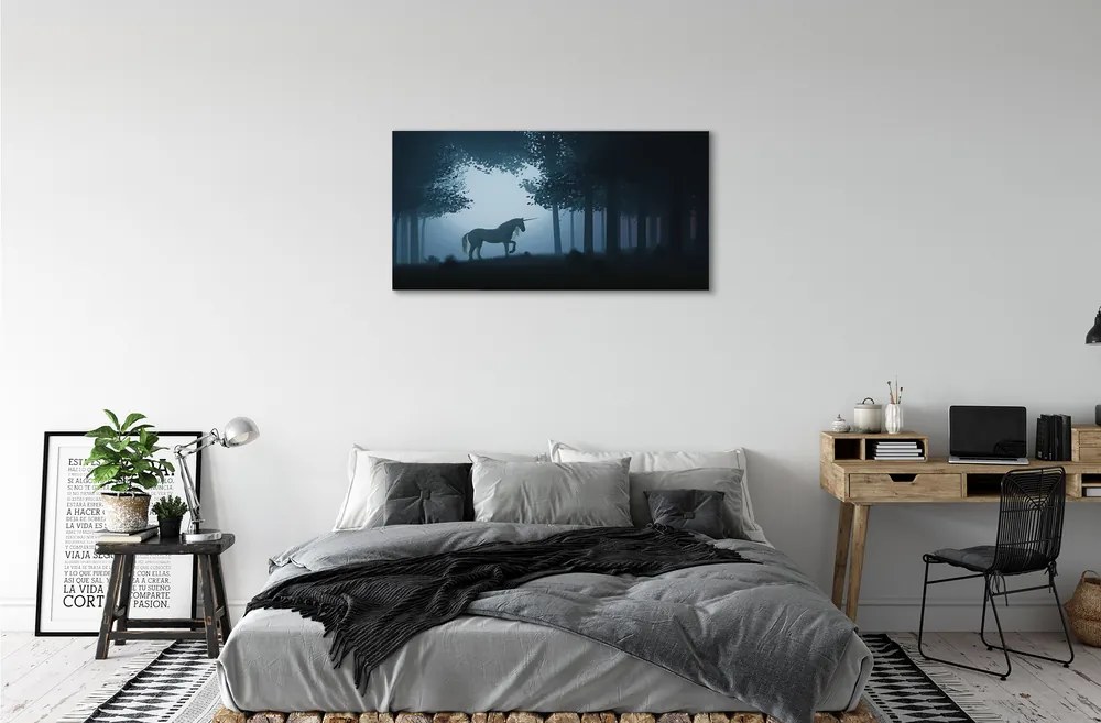 Obraz na plátne Las noc jednorožec 140x70 cm