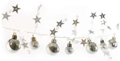 LED vánoční girlanda Stříbrné koule s hvězdami 1,9 m teplá bílá