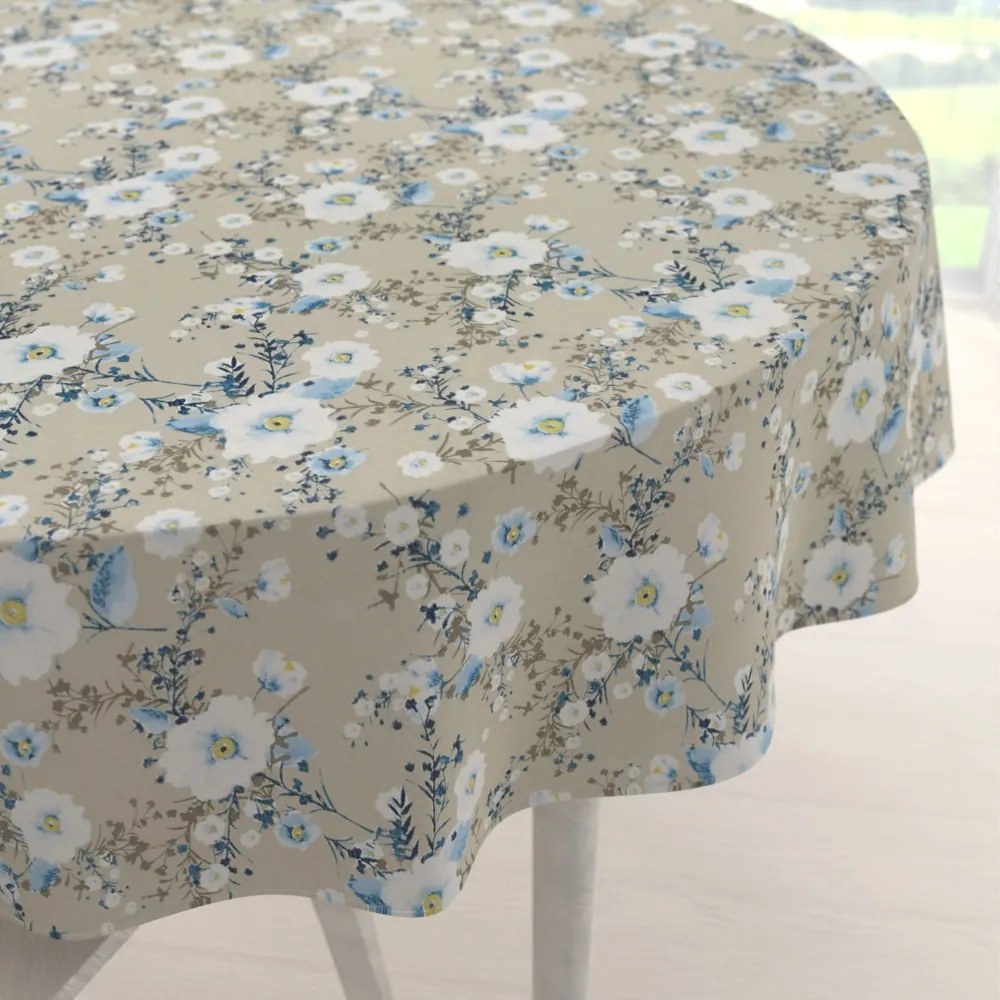 Biante Bavlnený okrúhly obrus Sandra SA-552 Modré popínavé kvety na béžovom Ø 60 cm