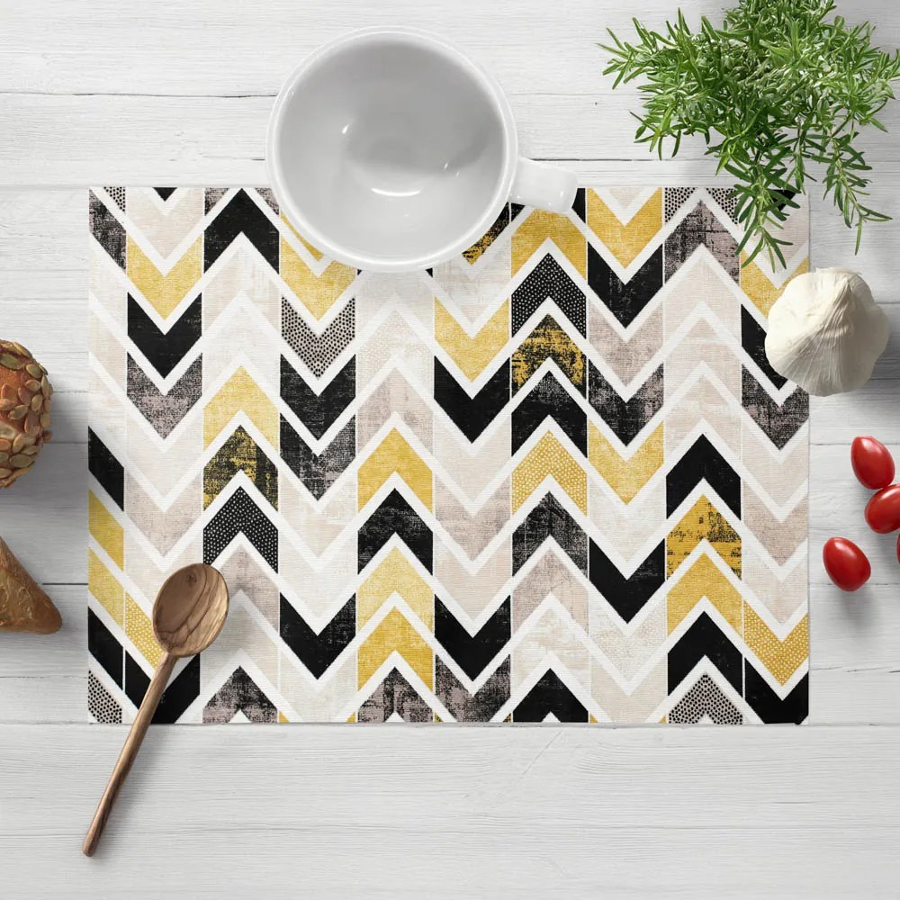 Biante Dekoračné prestieranie na stôl Leona LN-064 Zlaté a čierne cik cak pásiky 30x40 cm