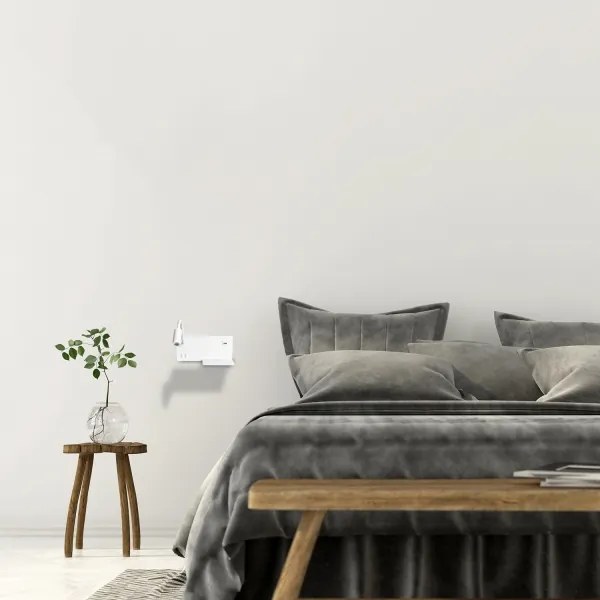 LED Nástenné svietidlo SHELF 1xLED/4W+1xLED/5W+1xLED/2W/230V + USB port biela