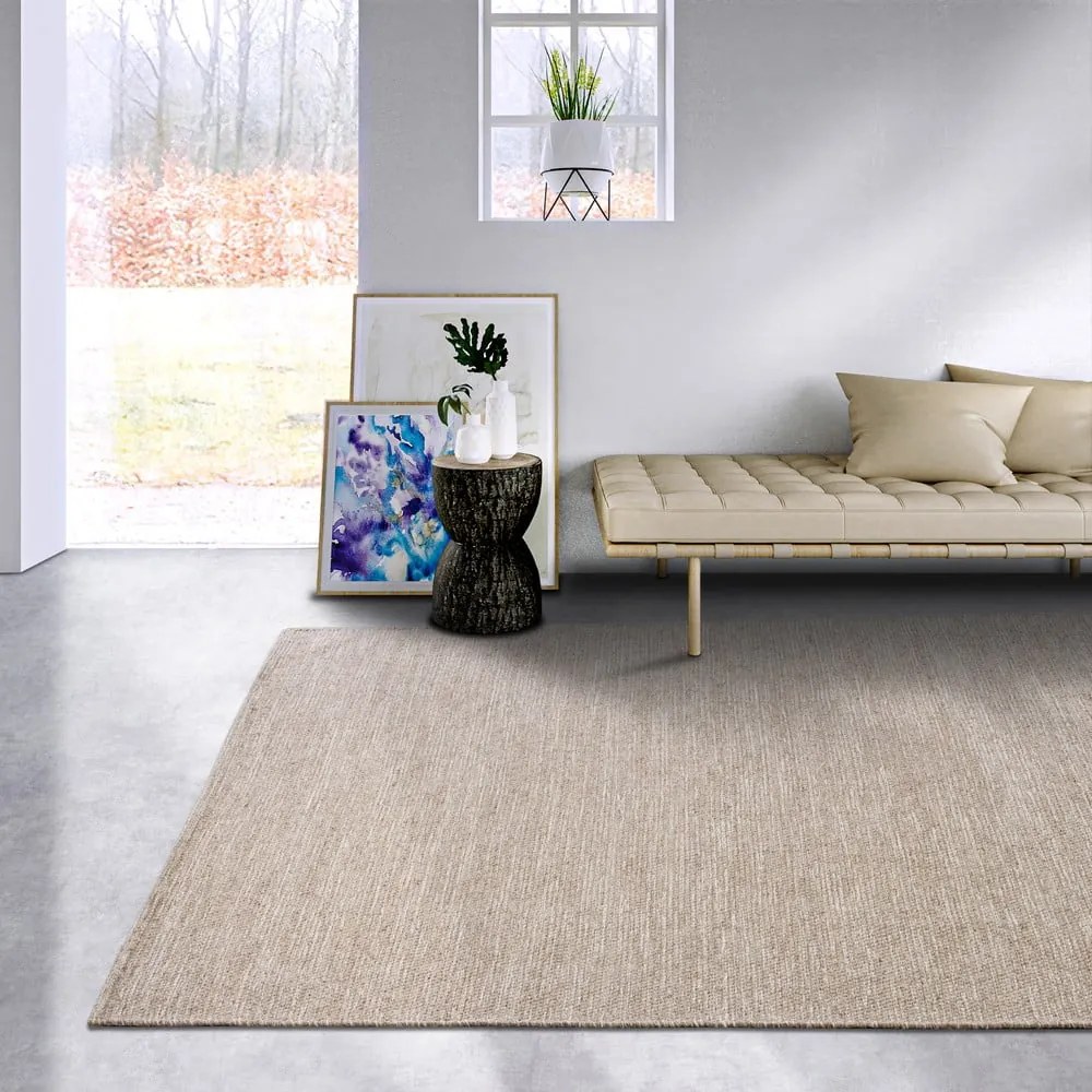 Béžový ručne tkaný koberec s prímesou vlny 160x230 cm Pradesh Linen White – Elle Decoration