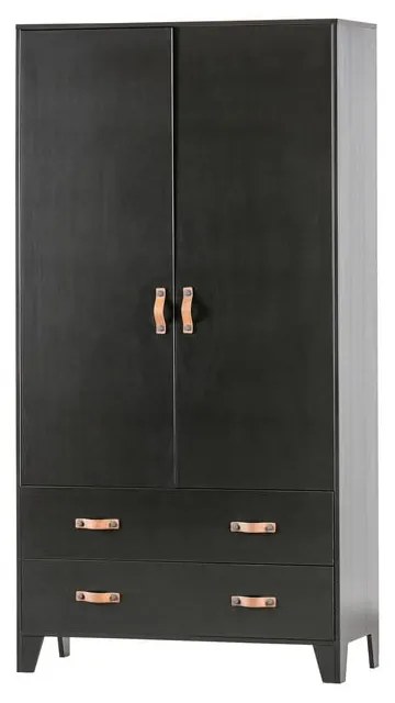 Čierna šatníková skriňa z borovicového dreva WOOOD Dian