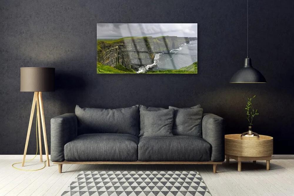Skleneny obraz Záliv skaly voda krajina 140x70 cm
