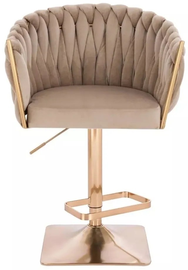 LuxuryForm DESIGN Barová stolička NORDEN VELUR na zlatej hranatej podstave - latte