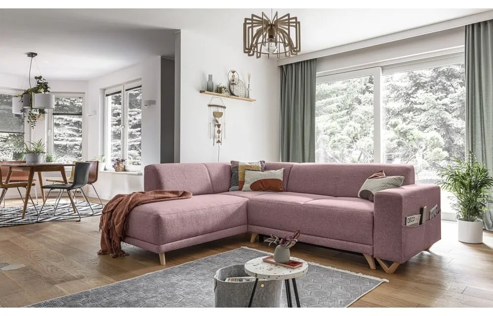 Ružová rozkladacia/s úložným priestorom rohová pohovka (ľavý roh/do L) Classy Sophie – Miuform