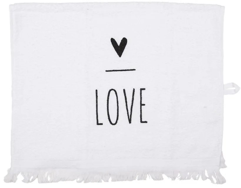 Biely kuchynský froté uterák so srdiečkom Love - 40*66 cm