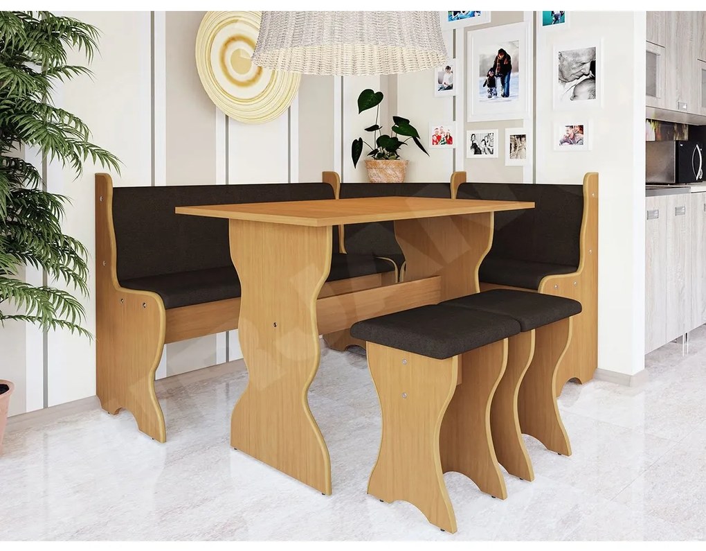 Rohová sedačka do kuchyne + stolík + taburetky Samot, Farby:: kašmír + trinity 02