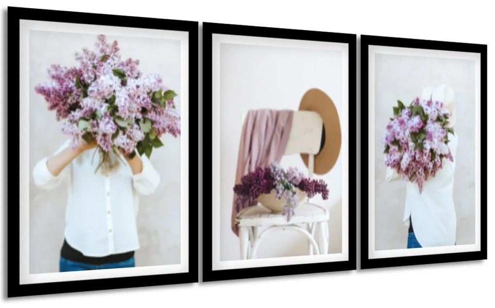 Gario Sada plagátov Nádherné kvety - 3 dielna Farba rámu: Zlatá, Veľkosť: 99 x 45 cm