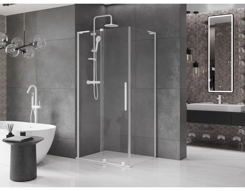 Mexen Velar L, sprchový kút s posuvnými dverami 90 x 70 cm, 8mm číre sklo, biela matná, 871-090-070-03-20