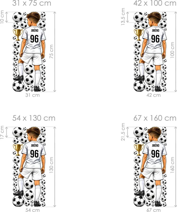 Dres pre malého futbalistu s menom podľa želania futbalová nálepka na stenu list 31 x 75 cm
