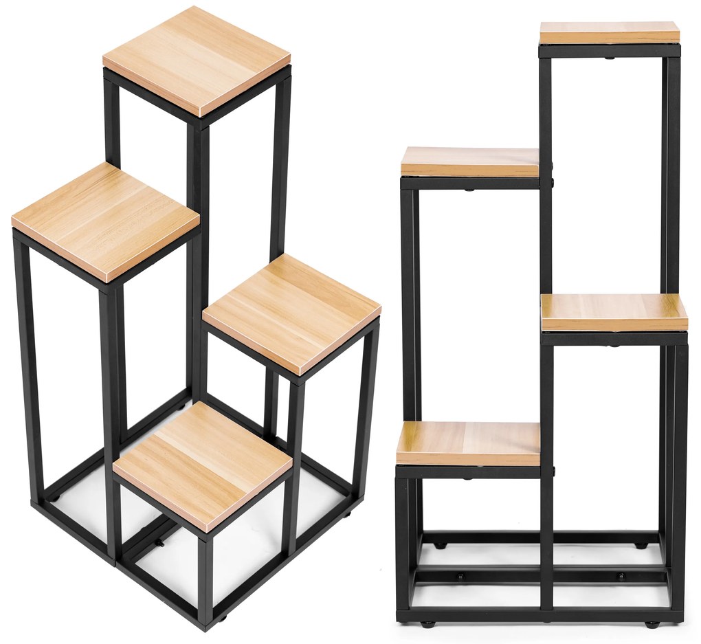ModernHome Stojan na kvety a dekorácie - 4 police, kovová MDF, svetlý orech