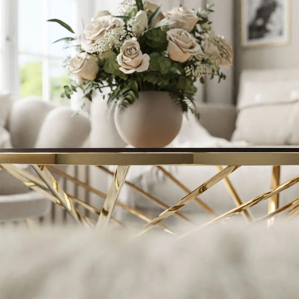 OKRÚHLY KONFERENČNÝ STOLÍK SCARLETT ZLATÝ + SKLO 80 cm