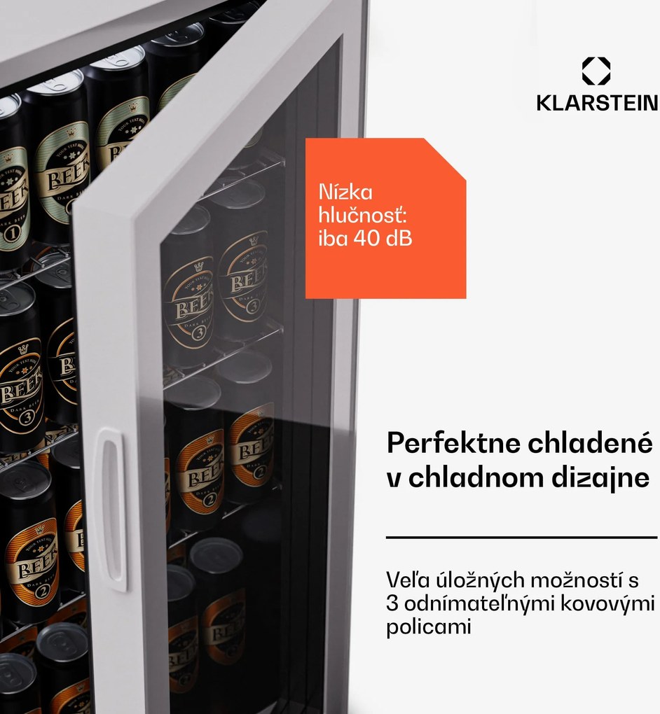 Klarstein Beersafe 74 Slim, chladnička, 74 litrov, 3 police, panoramatické sklenené dvere