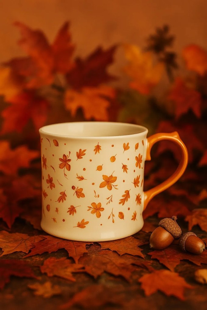 Porcelánový hrnek RADO 350 ml s listy bílý