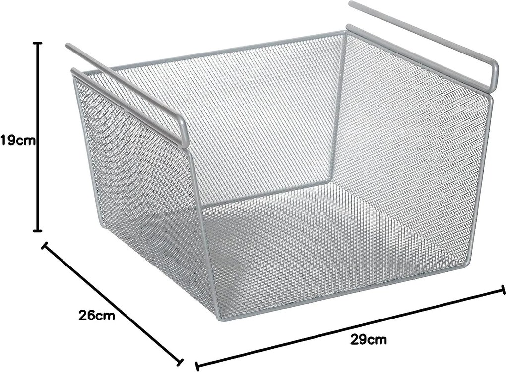 Kovový závesný prídavný kôš pod policu, sivá mriežka, 29x26 s výškou 19 cm, MESH